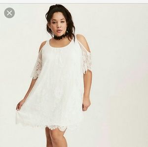 White lace cold shoulder dress